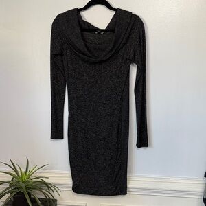 Express Charcoal Grey Long Sleeve Crowl Neck Stretch Fitted Dress S